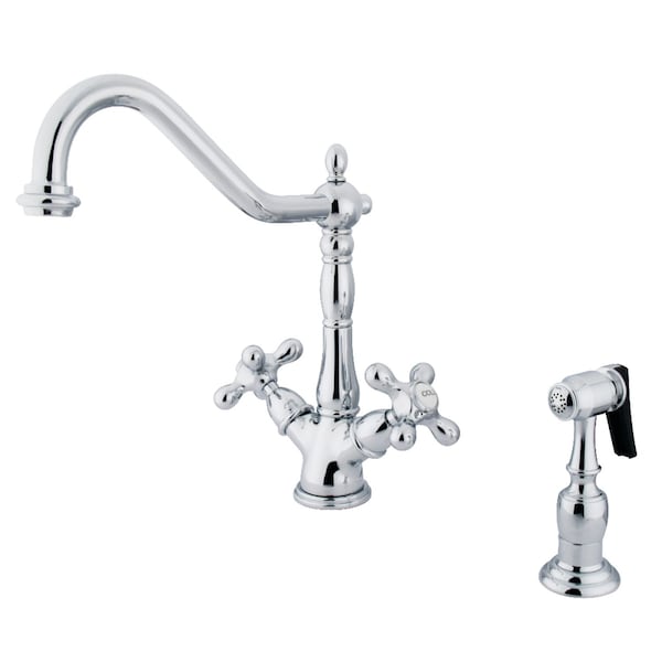 Kingston Brass KS1231AXBS Heritage Deck Mount Kitchen Faucet W/ Brass Sprayer, Chrome KS1231AXBS - main
